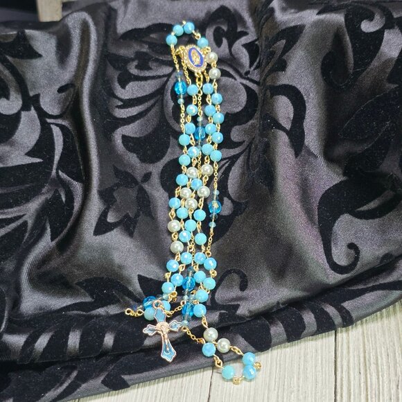 Handcrafted Elegant Ocean Inspired Pale Blue/Deep blue Rosary Christmas Gift - Picture 3 of 7